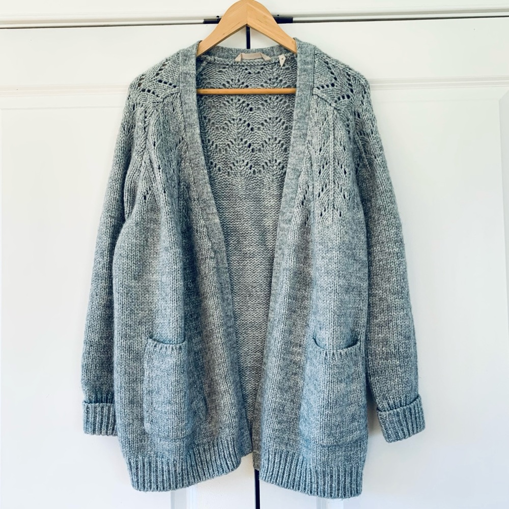 Soft Surrounding Cardigan Sweater Open Front Chunky Knit Patch Pocket Size M